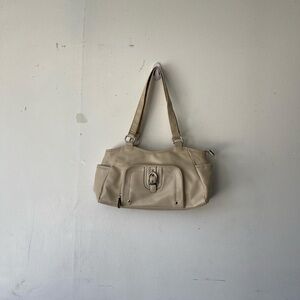 Y2K Beige Cream Faux Leather Silver Hardware Rectangular Shoulder Handbag